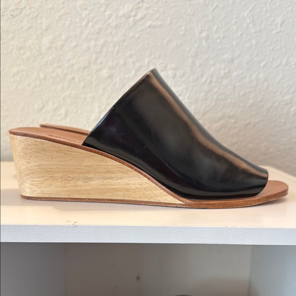Rachel Comey Shoes - Rachel Comey Black Leather Wedge Mules with Wood Heel